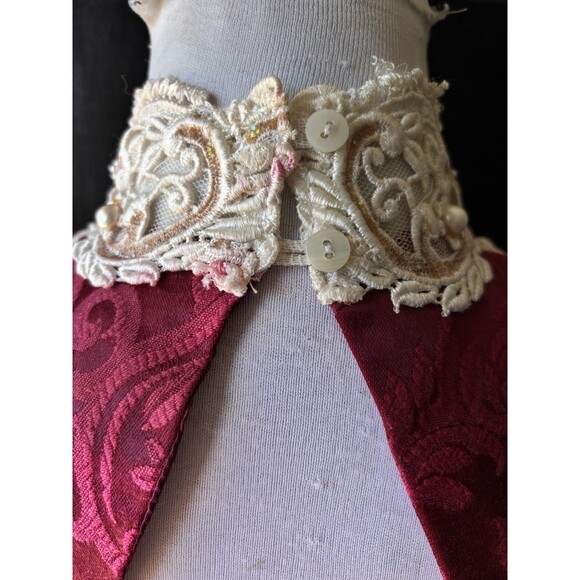 Vtg 80s Brocade Whimsigoth Lace Trim With Asymmetrical Blazer Sheath Dress Set 8 - Picture 7 of 16